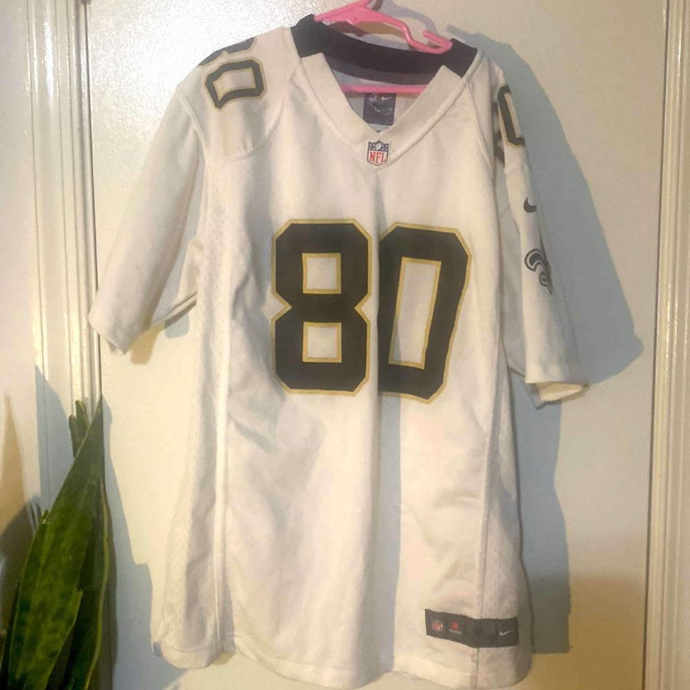 NFL Nike kids  sz L New Orleans Saints 80 jersey. Couple spots on the sleeve